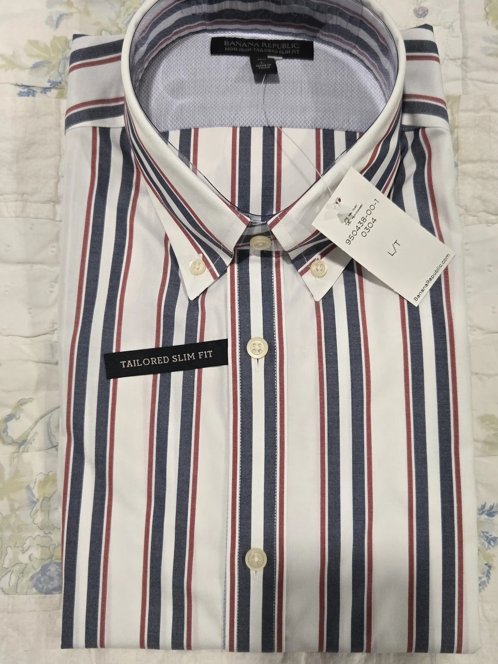 Banana Republic Men’s Slim Fit Stripe Button-Down Shirt - White/Navy/Red
